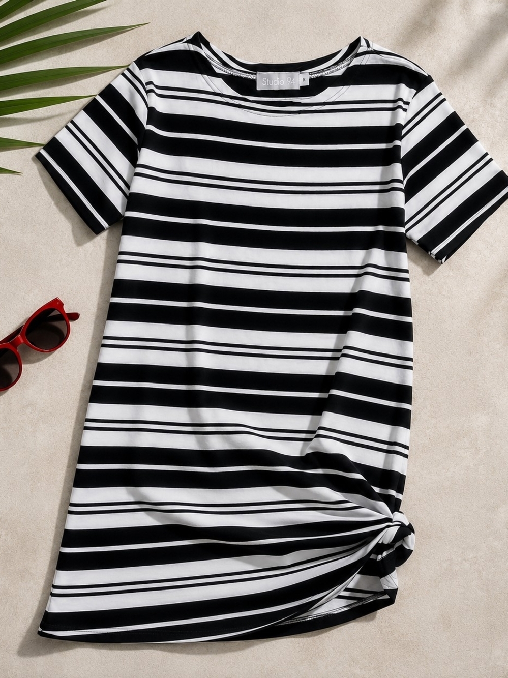 Studio 94 Black White Striped Mini Dress Long Tee Beach Cover Up NWT XL